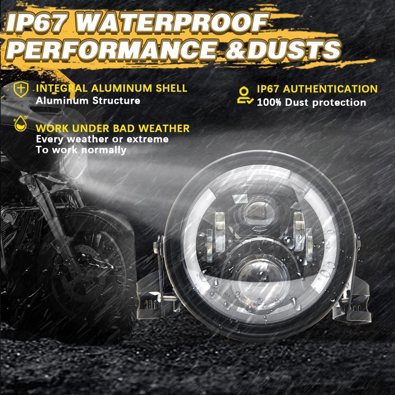 SKTYANTS 7" 7 Inch Round LED Motorcycle Headlight assembly with