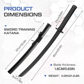 Seenelling Polypropylene Katana Sword with ABS Sheath Japanese Training Samurai Sword Katana Training Martial Practice Blunt Longsword for Men Women Cosplay Full Length(Black,31.5 Inch)