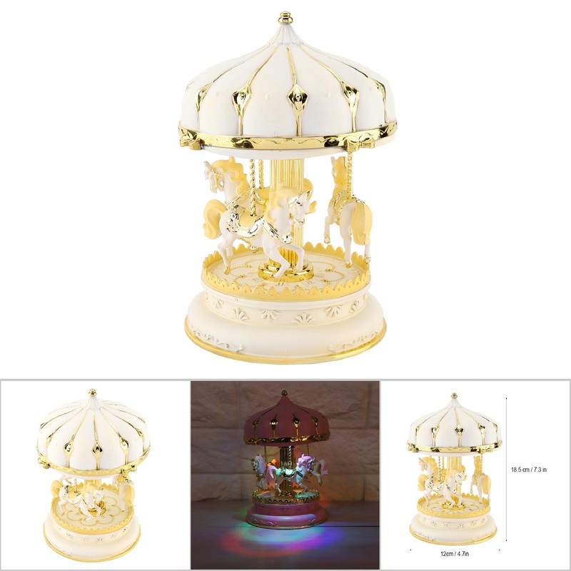 Plastic Romantic Three Horses Carousel Music Box Birthday Kids Anniversary