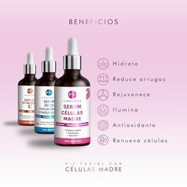Kit Serum facial Acido Hialurónico, Vitamina C y Células Madre anti edad | Paquete completo de serum para el cuidado de la piel, hidratación y rejuven