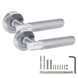 XFORT Titan Lever on Rose Door Handles, Knurled Lever Latch Door Handle, Internal Door Handle Sets for Interior Wooden Doors, Interior Door Handles for Home & Office – Polished Chrome