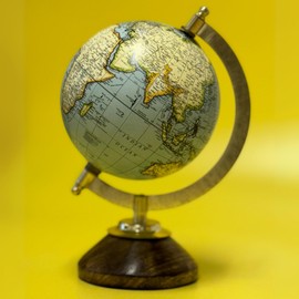 EXERZ GF23 13cm Light Blue Antique Globe with Wooden Base