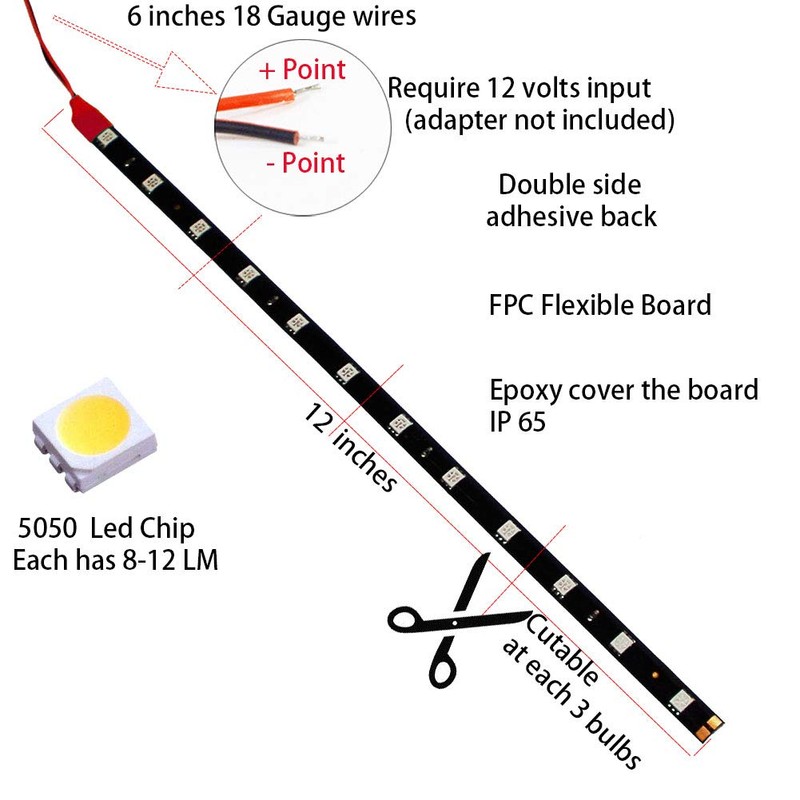 HYADA DC 12V Waterproof 1Ft 12 LED Strip Underbody Light