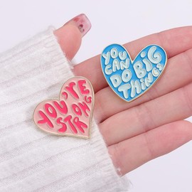 Positive Enamel Pins Set Inspirational Saying Brooch Motivational Phrase Lapel Badges Cute Brooch Pin for Women Girls Clothing Bags Hats Decorations (A-2PCS)