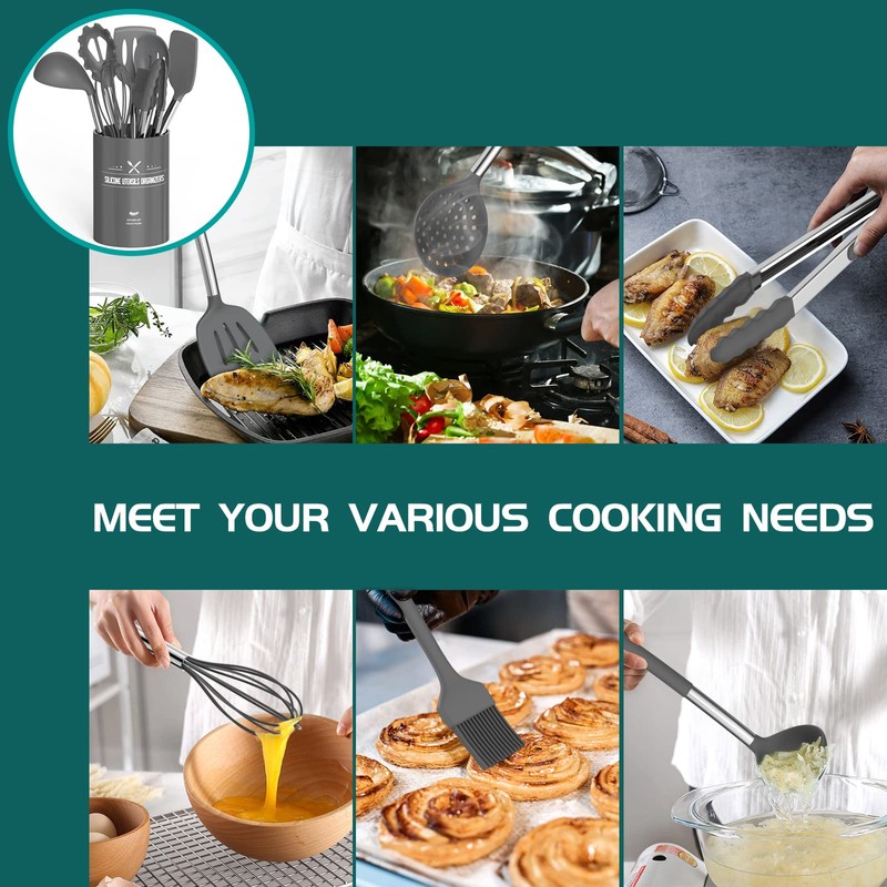 Silicone Cooking Utensil Set,Umite Chef Kitchen Utensils 15pcs Set Non-stick