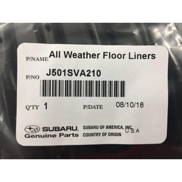 Subaru 2019 All Weather Floor Mats WRX STI J501SVA210 OEM