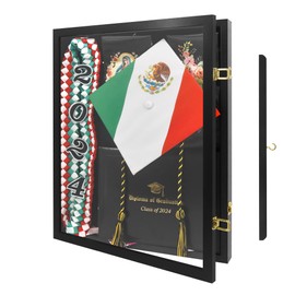 FramePro 17"x21" Graduation Shadow Box Frame for Cap Gown Diploma Stole Cords Wood Display Case with Stick Pins & Hanging Hardware