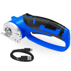 Cordless Electric Scissors, 4V Rechargeable Box Cutter & Cardboard Cutter with Titanium Blade, LED Light, Safety Lock - Rotary Cutter for Fabric, Leather, Carpet, Plastic, Crafting, Sewing(Royal Blue)