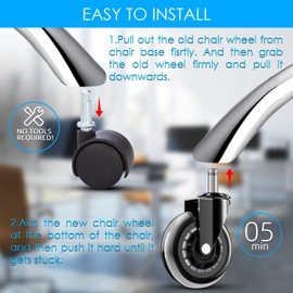 RidRed Office Chair Wheels - Replacement Rubber Wheels - Universal Fit 3 Inch Chair Casters, Heavy-Duty Chair Wheels, Noise Free, Fits 98% Chair, for All Floor (5)