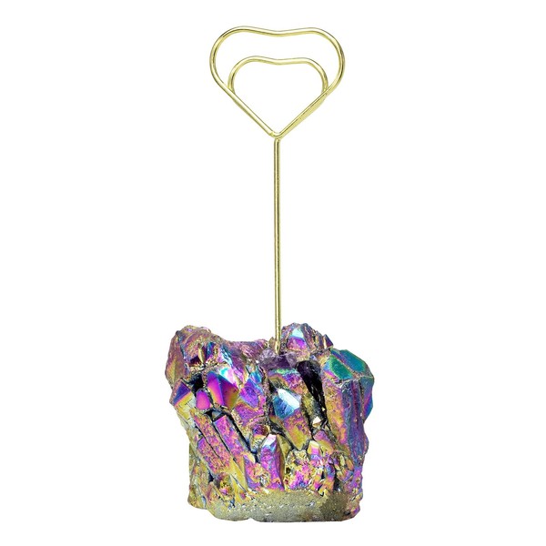 Nupuyai Rainbow Aura Titanium Coated Crystal Cluster Memo Holder Stand,