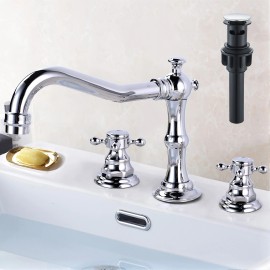 GGstudy Chrome Bathroom Basin Sink Faucet Dual Handle 3 Holes Lavatory Mixer Tap W/Drain