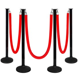 4 Pack Stanchions Post with Velvet Rope, Crowd Control Stanchions, Queue Pole for for Movie Theater, Party Supplies(Red) …