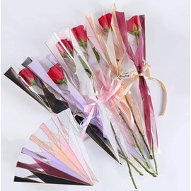 GracesDawn 300pcs/6 colors single rose packaging bag,flower wrapping paper single rose packaging bag,florist bouquet supplies,waterproof 6 colors combination