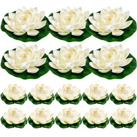 WhistenFla 16Pcs Artificial Floating Pool Flowers, 6Pcs 7in & 10Pcs 4in Fake Water Lily Pads Flowers, Lotus Flower Floating Pool Decorations