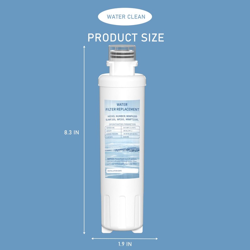 MIWF6200 Twist-in Water Filter Cartridge, Compatible with Midea MRS26D5AST, MF-2008-R2,