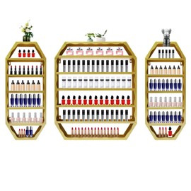BANEBONE Nail Polish Wall Rack, Metal Wall Mounted Nail Polish Storage Racks Cosmetic Display Case Lipstick Wall Shelf Essential Oil Organizer for Bottles Spa Nail Salon (Gold)
