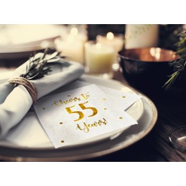Cheers to 55 Years Cocktail Napkins | Happy 55th Birthday Decorations for Men and Women and Wedding Anniversary Party Decorations | 50-Pack 3-Ply Napkins | 5 x 5 inch folded (White)