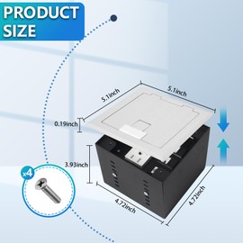 KYHSHJ Recessed Flat Hidden Socket Kit with 2 * 15A Receptacle，4.8A 1 USB-A Ports &1 USB-C Port+3-Port RJ45 Datacom Receptacle.Internal Height Adjustable，Corrosive Resistant Hardware,Silver