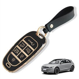 BestEvMod for Ioniq5 Key Fob Cover Accessories, Shells with Keychain All-Around Protection Remote Key Case Compatible with 2022-2024 Hyundai Ioniq 5 Accessories (TPU,6 Button, Black)