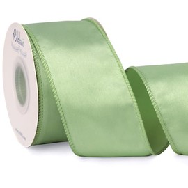 Ribbli Sage Green Satin Wired Ribbon 2.5 Inch Sage Christmas Ribbon for Gift Wrapping Wreaths Garland Tree Decoration Crafts Home Decor-Continous 20 Yards