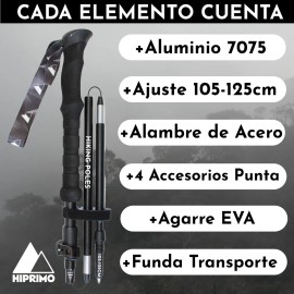 Baston De Senderismo Ajustable 105-125cm Plegable Antishock Color Negro