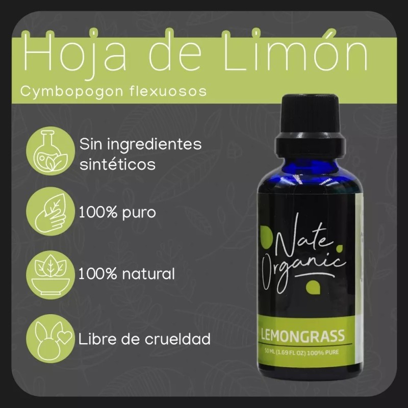 Nate Organic 2x1 Aceite Esencial Hoja Limon 100% Puro 50ml