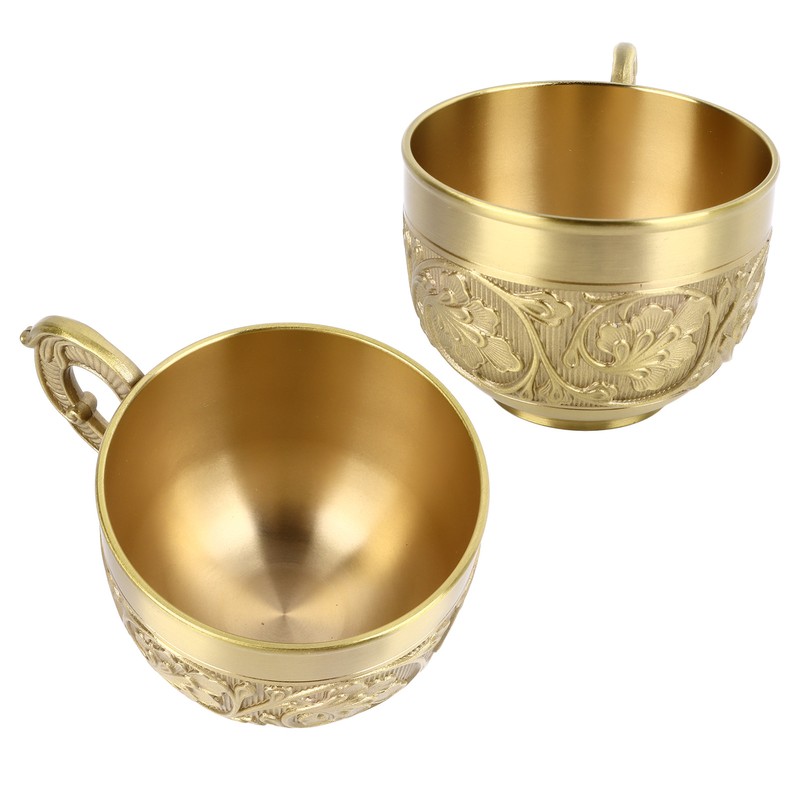 Brass Tea Cup Exquisite Embossed Patterns Retro European Small Coffee