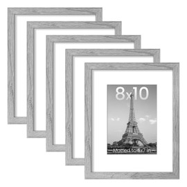 upsimples 8x10 Picture Frame Set of 5, Display Pictures 5x7 with Mat or 8 x 10 Without, Wall Gallery Photo Frames, Gray