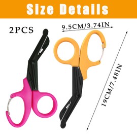 Pack of 2 19 cm Emergency Scissors, Gauze Scissors with Buckle, Bandage Scissors, Rescue Scissors, Clothes Scissors, for Use in Emergency Services or Everyday Tasks (Pink and Yellow)