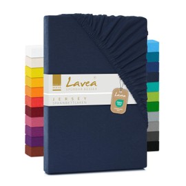 Lavea Jersey Fitted Sheet 140-160 x 200 cm - 40 cm Bridge for Box Spring Beds - Galaxy Blue, Soft and Breathable - Premium Quality, Easy Care, Perfect Fit - Ideal for Box Spring Beds