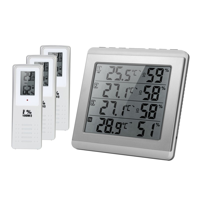 LCD Digital Wireless Indoor/Outdoor Thermometer Hygrometer Four-channel ℃/℉ Temperature Humidity