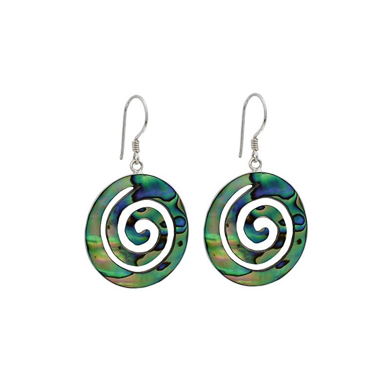 I-be, Paua Shell Abalone Earrings Round with Spiral 925 Silver