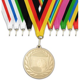 pokal-fabrik.de - Handball Medals Pack of 10 Optional Metal with Desired Text - Handball Medal Gold - Children's Medals with Ribbon of Choice / Engraving for Clubs