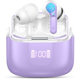 Wireless Earbuds, 2025 Bluetooth 5.4 Headphones NEW Ear Buds 40H Bass Stereo in-Ear Earphones ENC Noise Cancelling Earbuds with 4 HD Mic, USB-C LED Display IP7 Waterproof Sport Headset for Android iOS