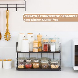 Edergoo Bathroom Counter Organizer, 2 Tier Bathroom Organizers and Storage, Foldable Bathroom Organizer Countertop, No Installation Wood Bathroom Kitchen Dresser Vanity Countertop Organizer, Black