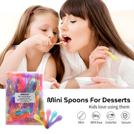 AMEILOZ 3" Mini Tasting Spoons Colored Disposables Small Taster Spoon, Tiny Dessert Spoon Assorted Ice Cream Spoons Multi-Color (1 Pack of 50 PCS)