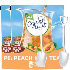 Crystal-Light Drink Mix 4.55 oz – 2 Pack (16 Pitcher Packets Total), Made with Black Tea – Sugar-Free, Low-Calorie Beverage Mix with Candy Freezer Mini Metal Shovel Spoons (Peach Iced Tea) Shovel Spoons