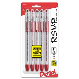 Bolgrafo Pentel RSVP, punta fina (0,7 mm), tinta roja (BK90BP5B) (Paquete de 1, total de 5 unidades)                                                  