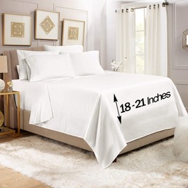 Empyrean Bedding Extra Deep Pocket Fitted Sheet - 6 Piece Sheet Set - 110 GSM Deep Pocket Sheets - Deep Fitted Sheets Set - 84 x 72 inches - Cal King Size Sheets - White