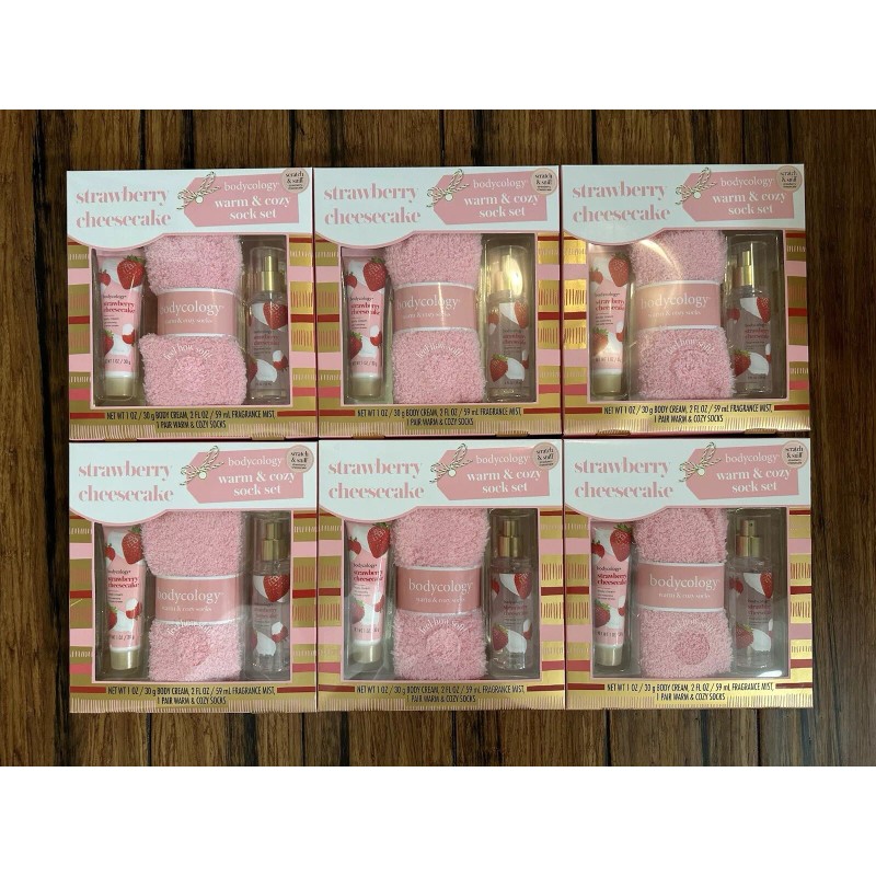 Bodycology Strawberry Cheesecake Warm and Cozy Sock Set, 3 Pieces