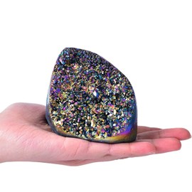 Angel Aura Quartz Geode Druzy Titanium Coated Crystal Cluster Rock Specimen Gemstone Collection 0.66-0.88 Lbs