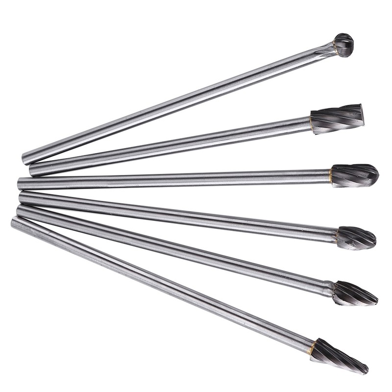6pcs Tungsten Carbide Aluminum Rotary Files Burr Set 6mm Shank