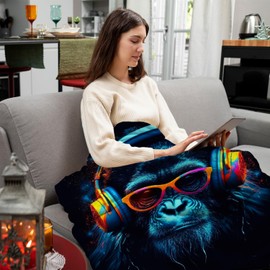 JKMBN Graffiti Game Cool Pop Gorilla Throw Blanket, Funny Monkey Animal Fluffy Flannel Blanket, Soft Fuzzy Blanket for Boys Teen Man Son Birthday, 50x60 Inches