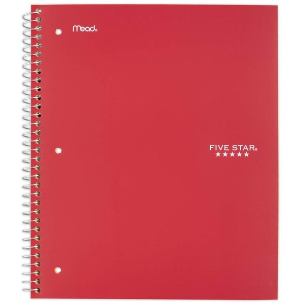 Five Star Spiral Notebook, 2 Subject, College Ruled Paper, 120