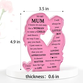 Mum Gifts from Son Mum Birthday Gifts Acrylic Plaque Gifts Mothers Day Gifts Present for Mum Christmas Best Mum Gifts Mother's Day Supplies