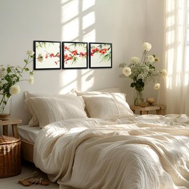 KREATIVE ARTS 3-Piece Traditional Chinese Wall Art Canvas Set with Black Frame Plum Blossom Bamboo Painting Oriental Ink Artwork for Living Room Bedroom Home Decor 12x12