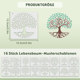 16 pcs Tree of Life Stencils,Tree Drawing Painting Reusable Stencils, Painting with Round Ring Natural Plants Stencil for Scrapbooking, Canvas, Card Making, DIY Art, Wall Decor