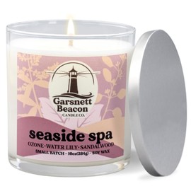 Seaside Spa Soy Candle | Sandalwood, Water Lily, Jasmine | Great for Home, Office | 100% Natural Soy Wax - 60+ Hour Burn Time | Handcrafted in The USA by Garsnett Beacon