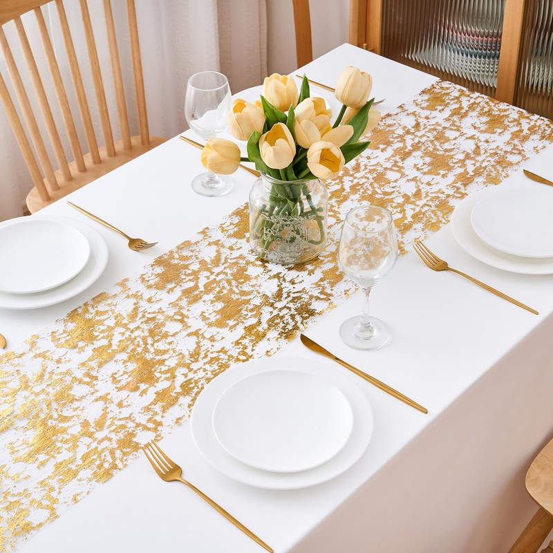 CHUQING Gold Table Runner 11x591 Inches,Gold Party Table Decorations Centerpiece,Gold