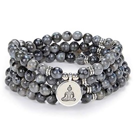 oasymala Zen Buddha Necklace Mala Prayer Stone Beads 108 Bracelet with Yoga Lucky Charm for Meditation, Pearl Stone